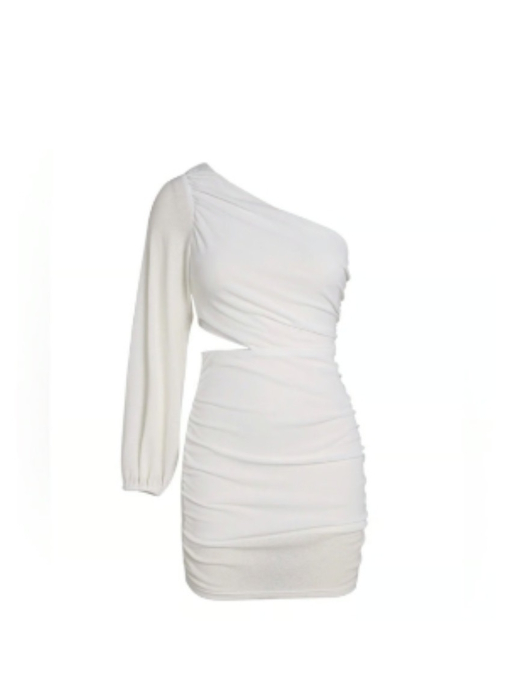 Women’s One-Shoulder White Ruched Cutout Dress